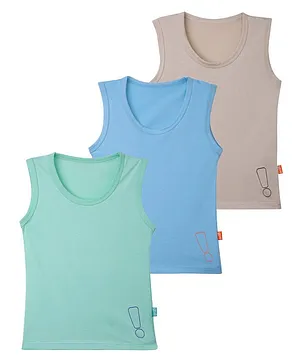Plan B Pack Of 3 Sleeveless Exclamation Mark Print Vests - Blue Grey Beige