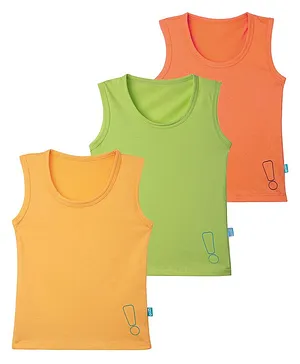 Plan B Pack Of 3 Sleeveless Exclamation Mark Print Vests - Orange Gold Green