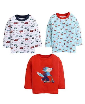 BUMZEE Pack Of 3 Full Sleeves Rat Print T Shirts - Red Blue