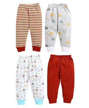BUMZEE Pack Of 4 Full Length Solid And Stripe Printed Pyjamas - Red