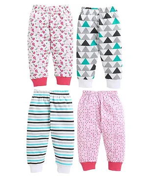 BUMZEE Pack Of 4 Full Length Solid And Stripe Printed Pyjamas - Pink