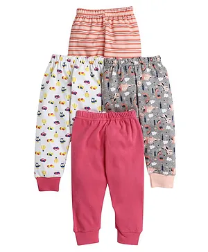 BUMZEE Pack Of 4 Dinosaur And Stripe Printed Pyjamas - Pink Peach