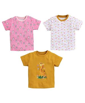 BUMZEE Pack Of 3 Half Sleeves Printed Tees - Pink White & Mustard