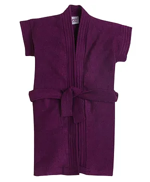 BUMZEE Half Sleeves Solid Bathrobe - Purple