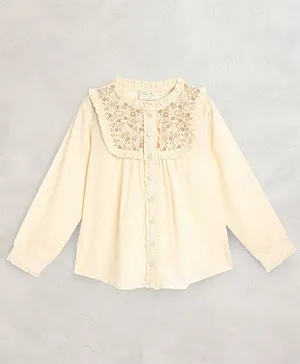 Cherry Crumble by Nitt Hyman Full Sleeves Floral Embroidered Yoke Top - Beige