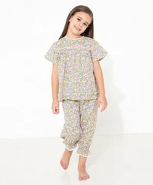 Cherry Crumble by Nitt Hyman Short Sleeves All Over Floral Print Night Suit - Multi Color