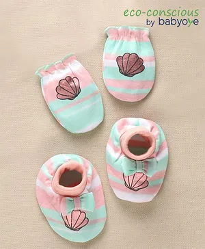 Babyoye Mittens & Booties Set Printed - Blue Pink