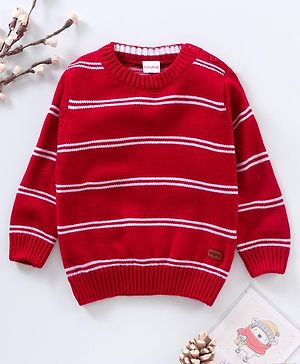 Babyhug Full Sleeves Knit Striped Pullover - Red