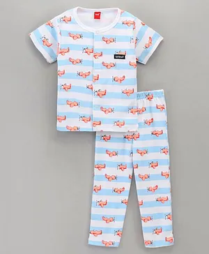 WOW Clothes Half Sleeves Pyjama Set Airplane Print - Blue