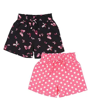 Cutecumber Pack Of 2 Flower & Polka Dot Printed Shorts - Pink & Black