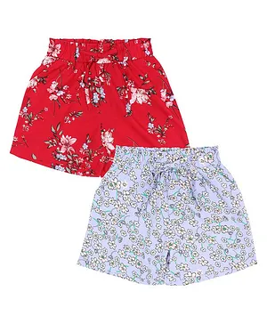 Cutecumber Pack Of 2 Floral Printed Shorts - Purple & Red