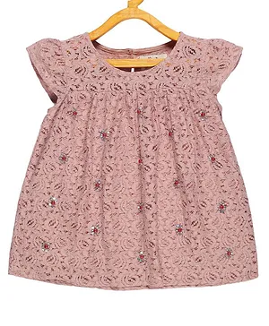 Young Birds Short Sleeves Embellished Lace Top - Pink