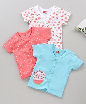 Babyhug 100% Cotton Half Sleeves Vests Watermelon Print Pack of 3 - Pink Blue White