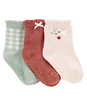 Carter's Cotton Blend Knit Ankle Length Checks Socks Pack Of 3 - Multicolour