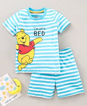 Babyhug Half Sleeves Shorts Night Suit Winnie The Pooh Print - Blue