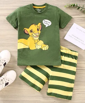 Babyhug Half Sleeves Cotton Shorts Set Disney The Lion King Printed - Green