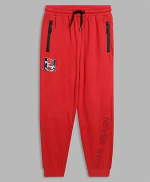 Blue Giraffe Solid Joggers - Red