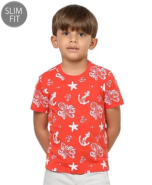 Jack & Jones Junior Half Sleeves Printed T-Shirt - Red