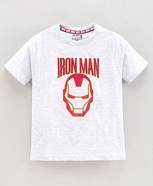 Pine Kids Half Sleeves Cotton Bio Washed Iron Man Print T-shirt Marvel Collection - Light Grey