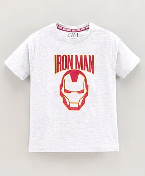 Pine Kids Half Sleeves Cotton Bio Washed Iron Man Print T-shirt Marvel Collection - Light Grey