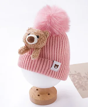 Babyhug Cotton Teddy Applique Cap Pink - Diameter 9 cm