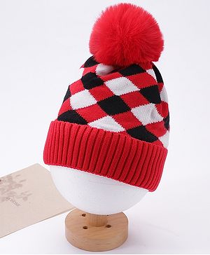 Babyhug Woollen Cap Stripes Pattern Red - Diameter 10 cm