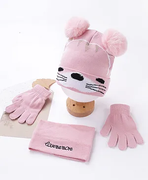 Babyhug Woollen Cap & Gloves With Headband Tiger Design - Diameter 12 cm