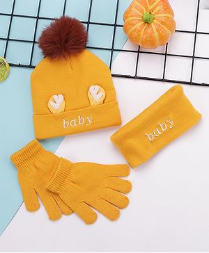 Babyhug Woollen Cap & Gloves With Headband Sky Blue - Diameter 10 cm