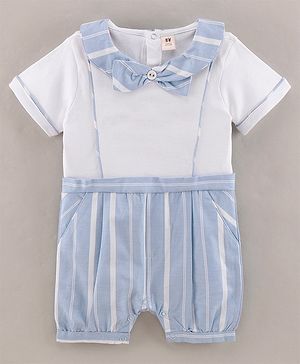 ToffyHouse Party Wear Half Sleeves Stripe Romper - Light Blue White