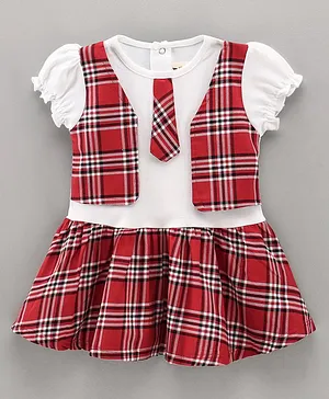 ToffyHouse Short Sleeves Checks Frock - White Red