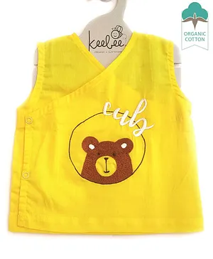 Keebee Organics Sleeveless Teddy Embroidered Organic Cotton Vest - Yellow