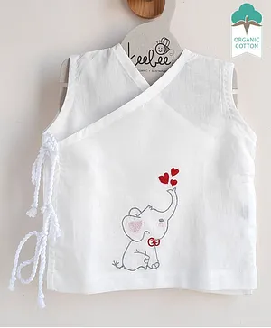 Keebee Organics Sleeveless Elephant Embroidered Organic Cotton Vest - White