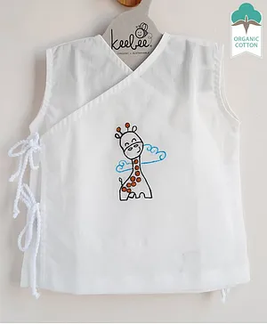 Keebee Organics Sleeveless Giraffe Embroidered Organic Cotton Vest - White