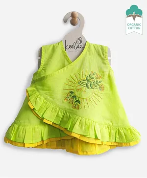 Keebee Organics Sleeveless Sun Embroidered Organic Cotton Dress - Green
