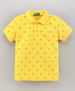 UCB Half Sleeves All Over Printed Polo T-Shirt - Yellow