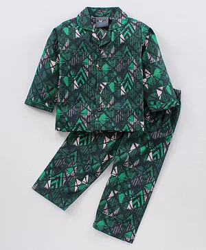 Dapper Dudes Full Sleeves Full Sleeves All Over Argyle Printed Night Suit - Green