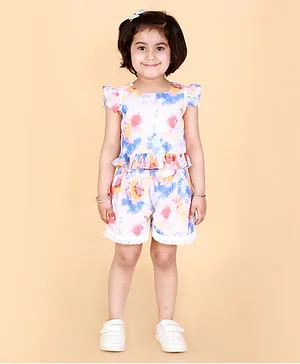 Lil Drama Cap Sleeves Flowers Printed Top With Shorts - Multi Colour