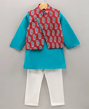 Exclusive from Jaipur Full Sleeves Kurta Pyjama Set Abstract Print - Blue Red
