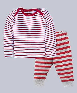 Kadam Baby Full Sleeves Striped Print Top With Pyjama - Red