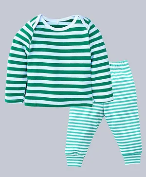 Kadam Baby Full Sleeves Striped Print Top With Pyjama- Green