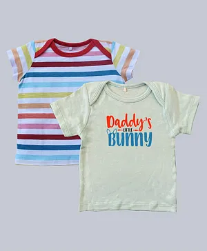 Kadam Baby Pack Of 2 Daddy's Little Bunny Print Half Sleeves Easter Tees - Multi Colour