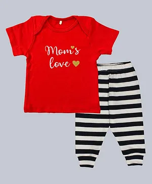 Kadam Baby Half Sleeves Mom's Love Print Night Suit - Red
