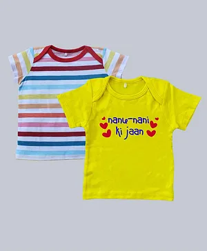 Kadam Baby Pack Of 2 Nanu Nani Ki Jaan Print Half Sleeves Tees - Yellow