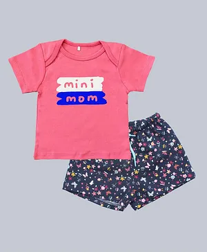 Kadam Baby Half Sleeves Mini Mom Print Tee With Shorts - Pink