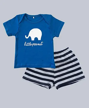 Kadam Baby Half Sleeves Little Peanut Print Tee With Shorts - Blue