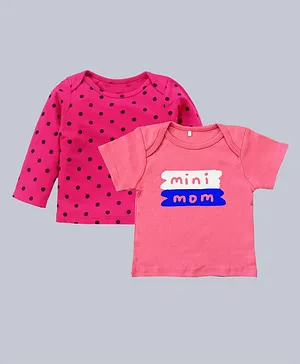 Kadam Baby Pack Of 2 Full Sleeves Polka Dot & Half Sleeves Text Printed Tees - Pink
