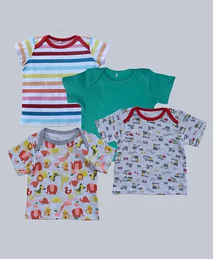 Kadam Baby Pack Of 4 Full Sleeves Polka Dot & Half Sleeves All Over Printed Stripes & Solid Tees - Multi Color