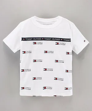 Tommy Hilfiger Half Sleeves Tee Text Print - White