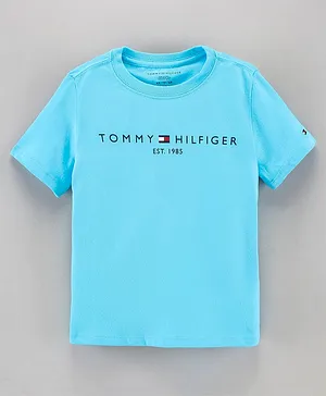 Tommy Hilfiger Half Sleeves Tee Text Print - Blue