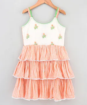 Twisha Sleeveless Floral Embroidered Dress - Peach